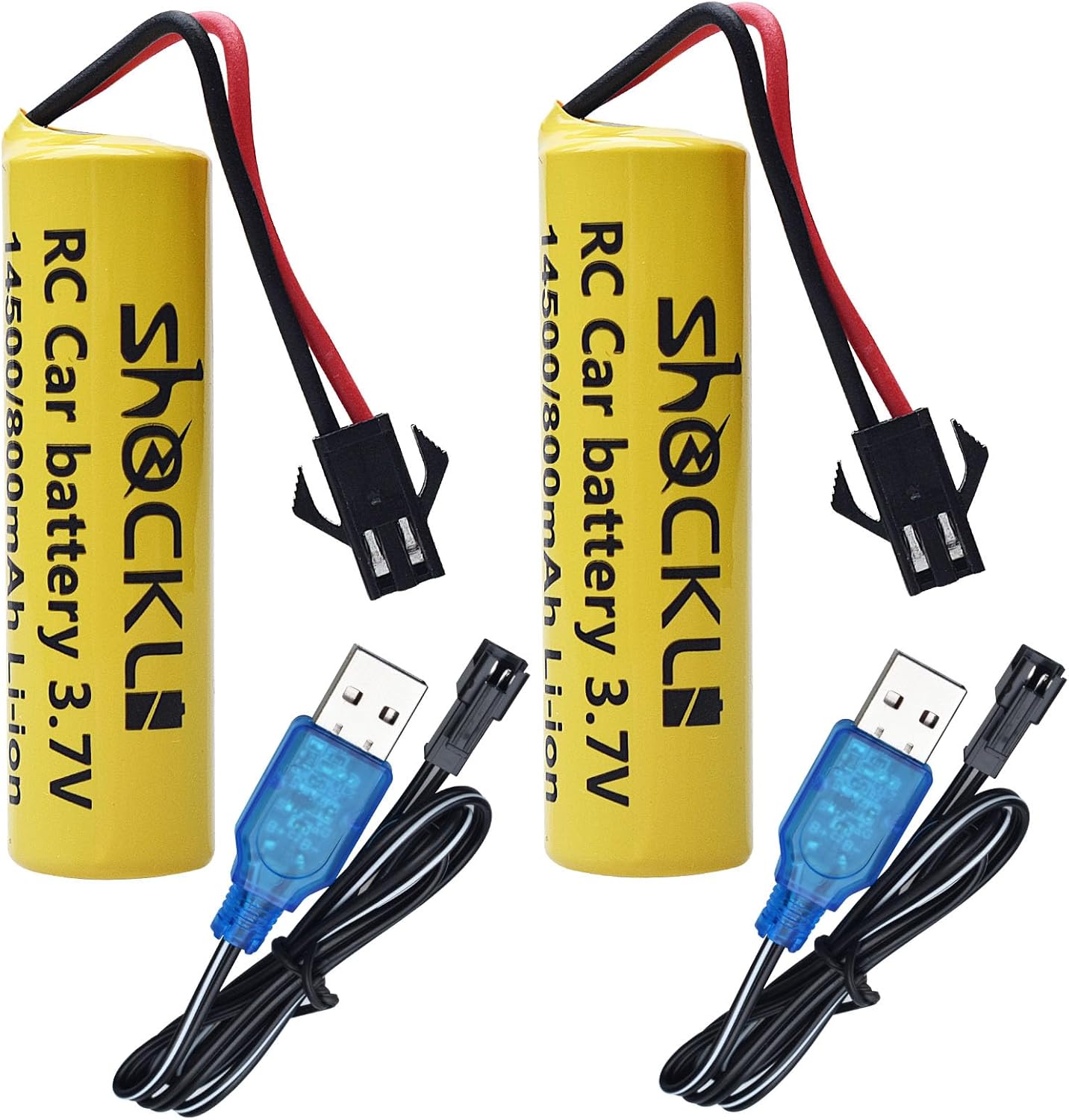 Remote Control RC Car Battery, Shockli 3.7V Li-ion 800mAh Rechargeable Battery [ SM-2P Plug ] with USB Charger Cable for RC Trucks RC car E35 DE38 DE40 DE50 TB202-(2 Pack)