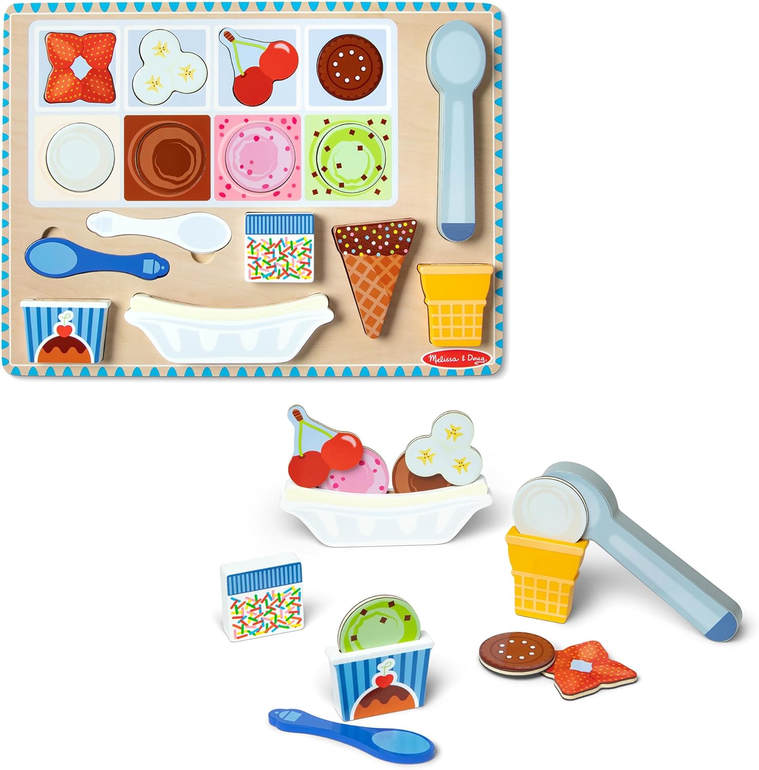 Melissa & Doug Ice Cream Wooden Magnetic Puzzle Play Activity Set, 16 Magnet Pieces, Play Food Toy for Boys and Girls Ages 2+