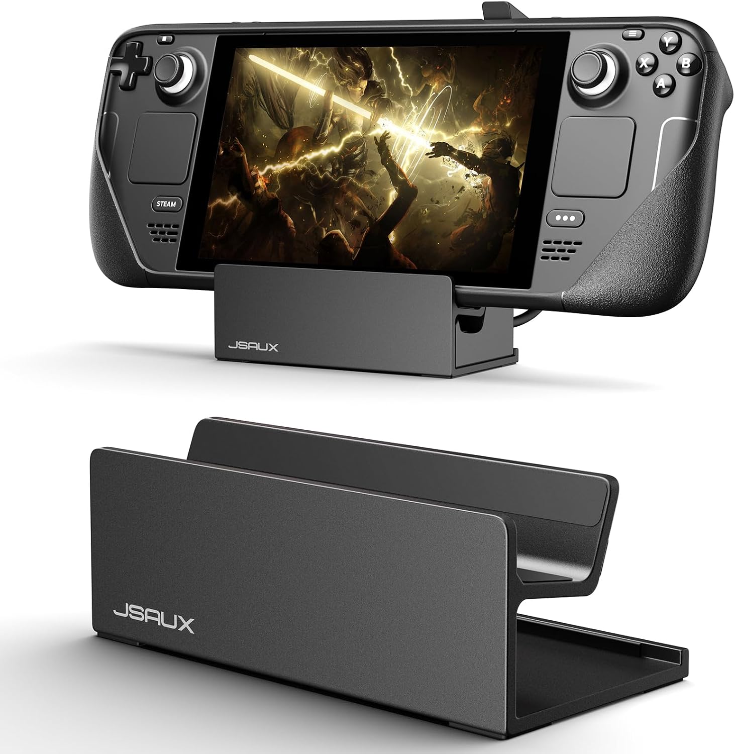 JSAUX Stand for Official Steam Deck Dock/ROG Ally with Case, Frosted Aluminum Alloy, Anti-Slip Holder