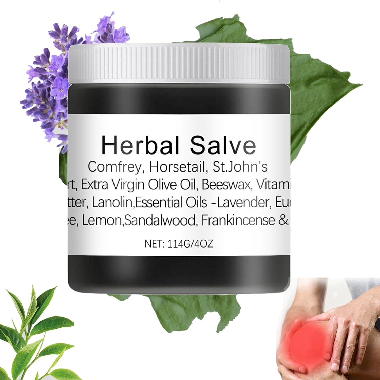 Organic Herbal Salve 4oz, Joint Care Herbal Salve, Organic Comfrey Cream for Muscles and Joints,Pain Relief Soothing Cream for Shoulders,Wrists & Knees,Improves Mobility Reduces Swelling