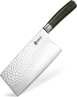 HexClad Cleaver Knife, 7-Inch Japanese Damascus Stainless Steel Blade, Pakkawood Handle