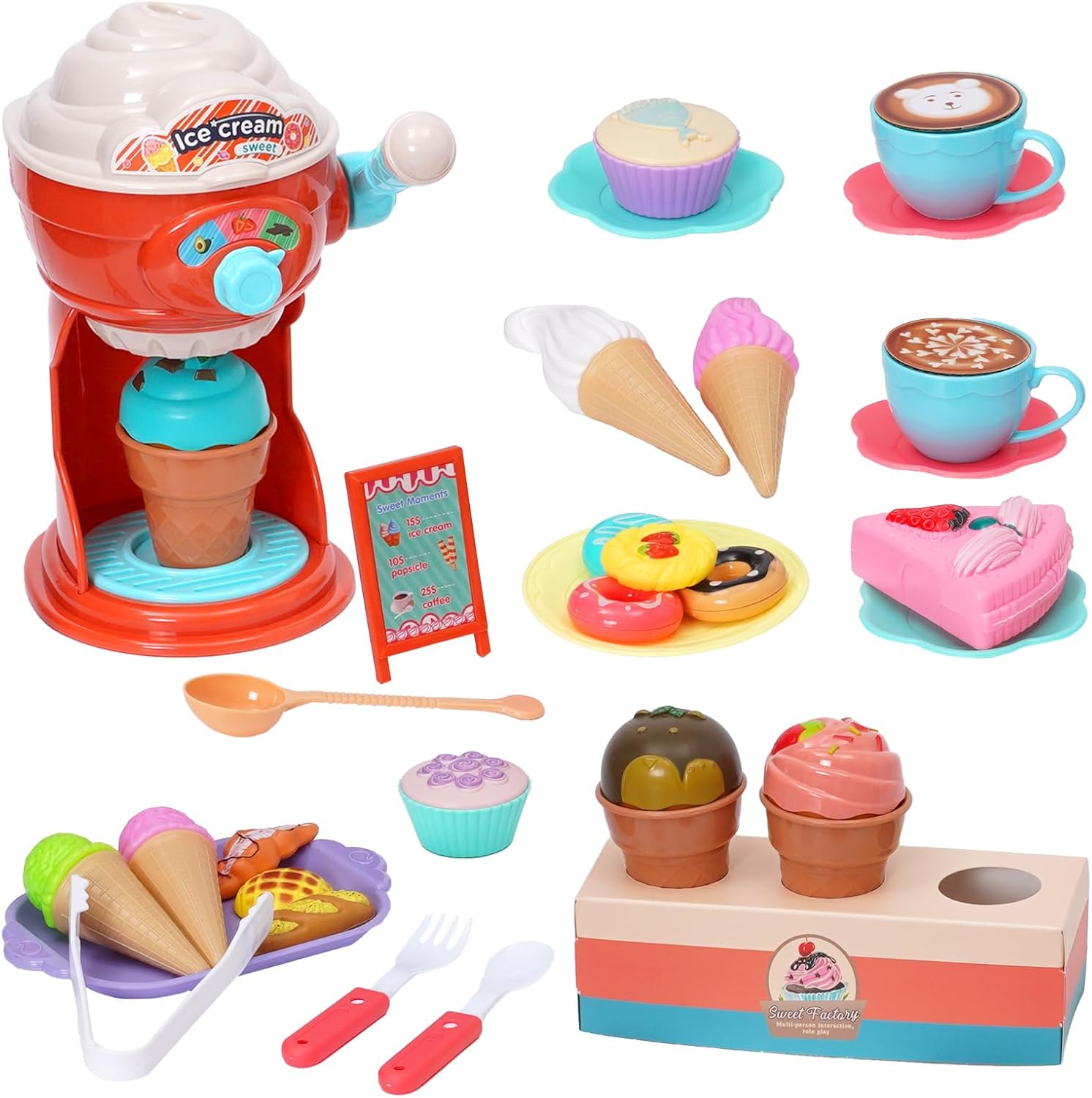 Arkyomi Ice Cream Maker Toys, Ice Cream Machine Toy, Pretend Playset with Food Accessories Role Play Game Kitchen Toys Gifts for Boys and Girls