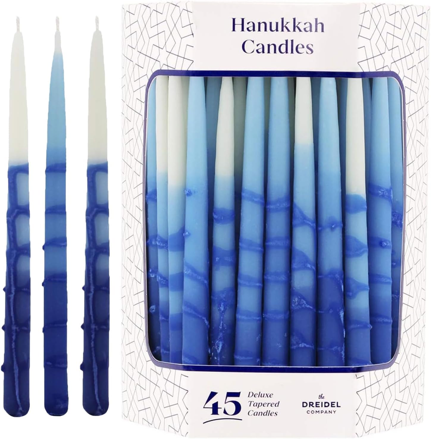 The Dreidel Company Dripless Deluxe Tapered Pastel Blue and White Hanukkah Menorah Candles for All 8 Nights of Chanuka (Single)