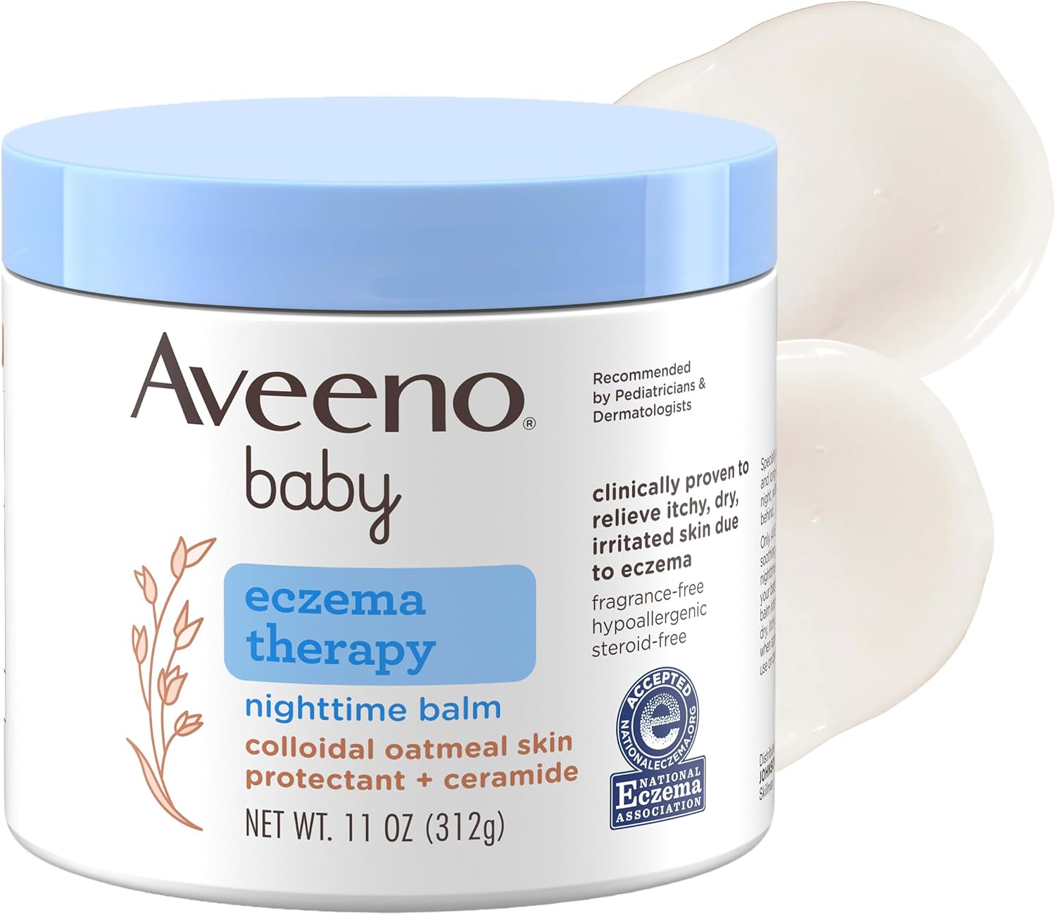 Aveeno Baby Eczema Therapy Nighttime Body Balm, Hypoallergenic, 11 oz | Made with Colloidal Oat & Ceramides, Soothes Dry, Itchy Skin Due to Eczema, HSA/FSA Eligible, No Added Fragrances or Steroids