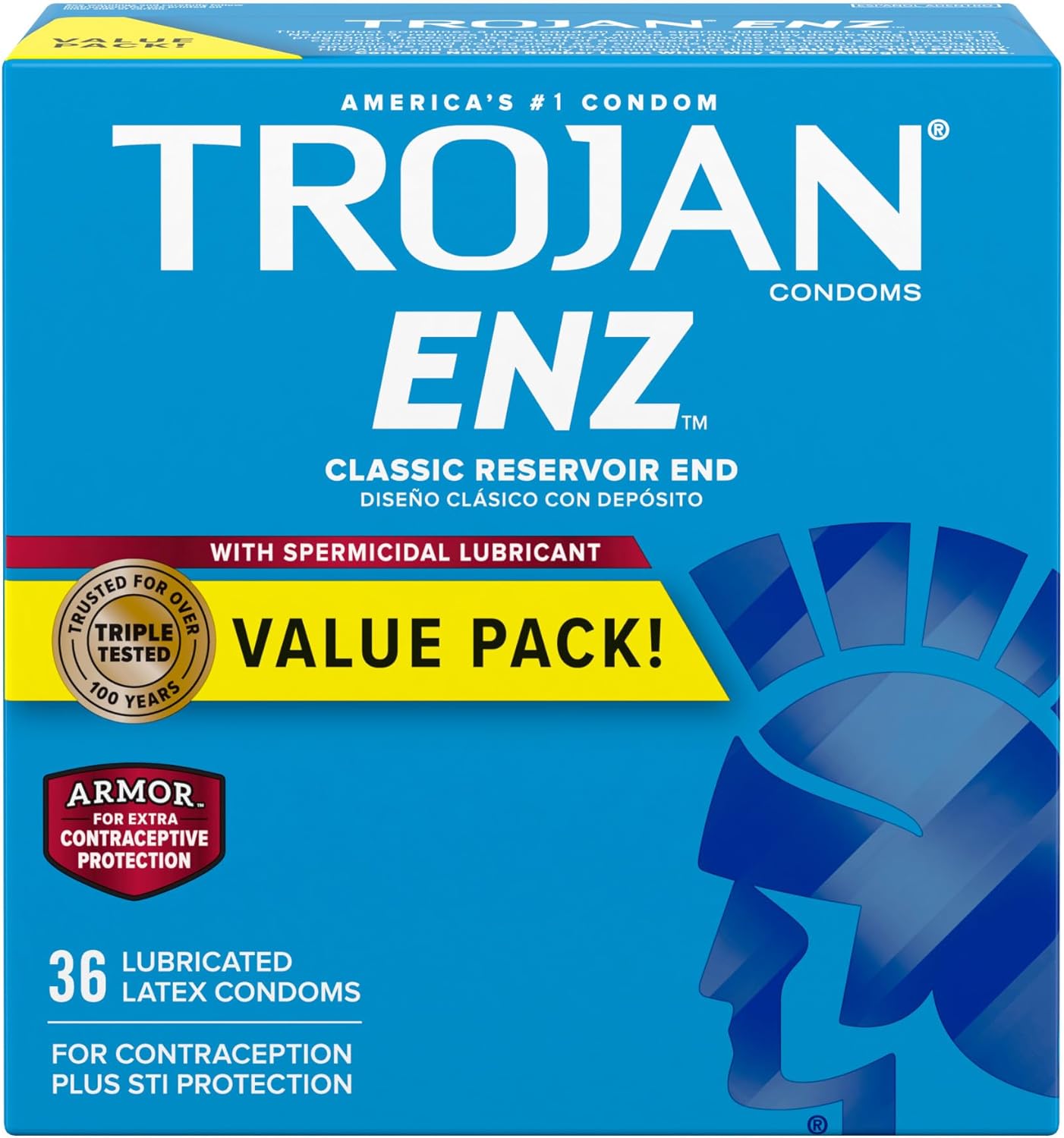 Trojan ENZ Armor Spermicidal Lubricated Condoms - 36 Count