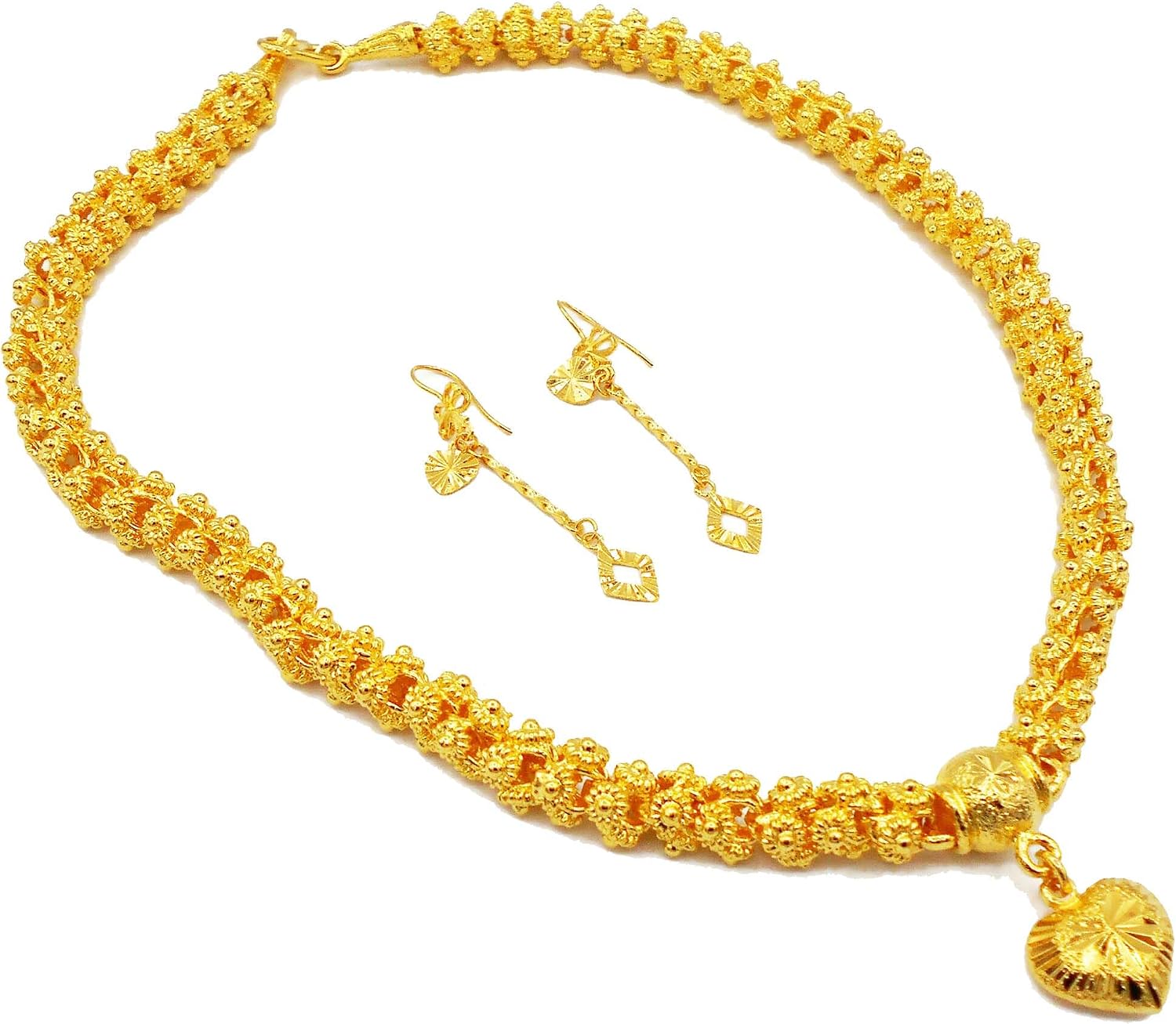 Heart Pikun Flower 22k 23k 24k Thai Baht Yellow Gold GP Necklace Pendant Jewelry Women