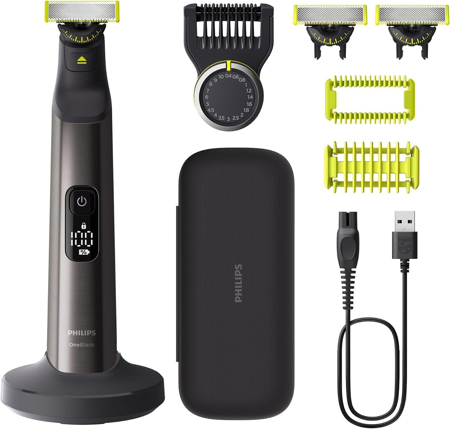 Philips OneBlade Pro 360 Authentic Face & Body Electric Beard Trimmer, Shaver and Bodygroomer, 3X 360 Blade, 1x 20-Length Comb, 1x Body Kit, 1x Charging Stand, 1x Travel case, QP6652/35