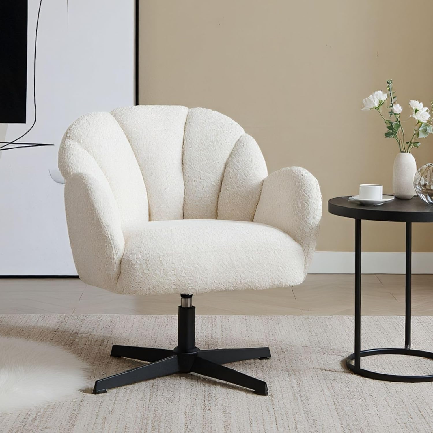 chairus Swivel Armchair in Faux Fur Upholstered Vanity Chair Modern Accent Tub Chair for Living Room/Bedroom, White