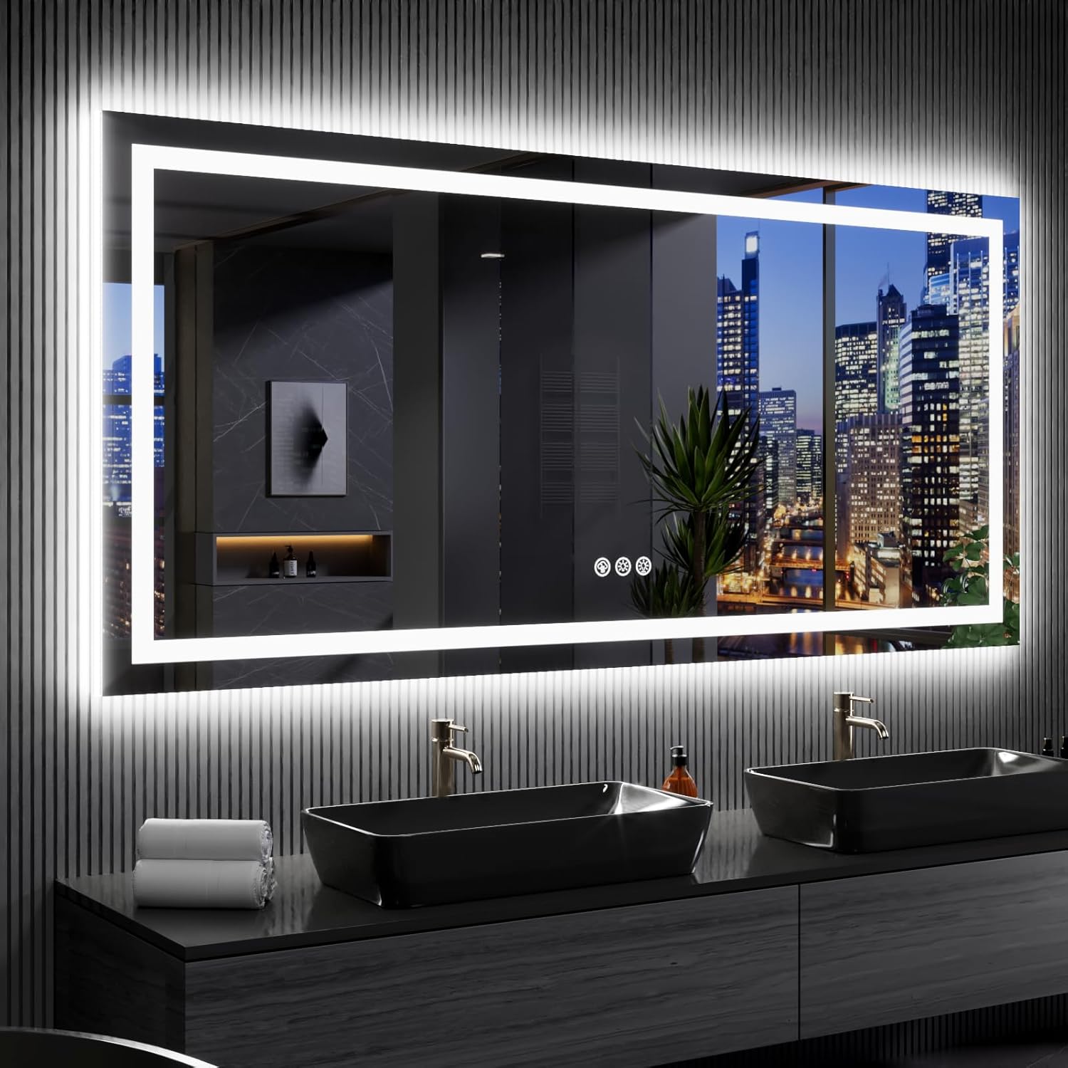 LOAAO 84X32 Inch RGB LED Bathroom Mirror with Lights, Anti-Fog, Dimmable Lighted Bathroom Vanity Mirror, Colorful Multiple Light Modes, RGB Backlit + Front Light, Memory Function, Tempered Glass
