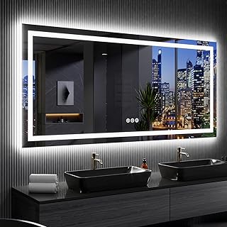 LOAAO 84X32 Inch RGB LED Bathroom Mirror with Lights, Anti-Fog, Dimmable Lighted Bathroom Vanity Mirror, Colorful Multiple Light Modes, RGB Backlit + Front Light, Memory Function, Tempered Glass