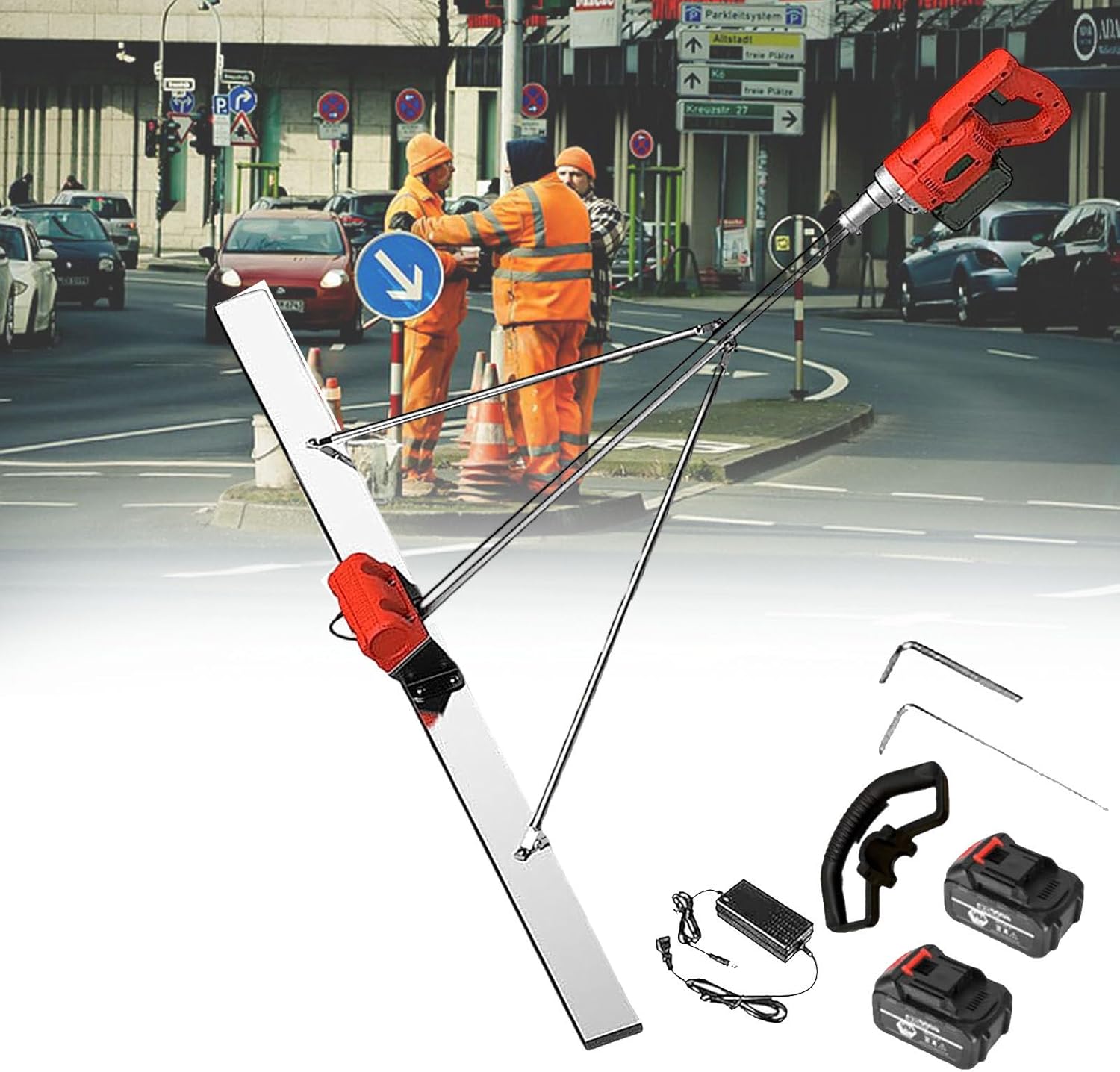 smafoseedding Cordless Concrete Screed,Concrete Leveling Tool,Rechargeable Vibrating Ruler,Electric Concrete Finishing Tool,Electric Vibrating Screed,With 2pcs Batteries,Easy To Clean,1m