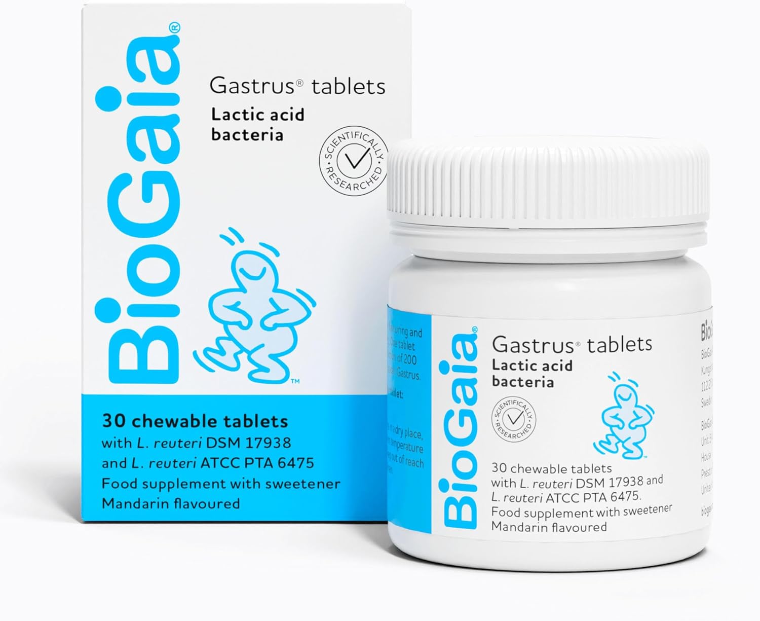 BioGaia Gastrus Probiotics for Gut Health | Bacterial Cultures with L. Reuteri to Balance Gut Flora | Dual Strains of Patented Lactobacillus Reuteri | 30 Chewable Supplement Tablets - Mandarin Flavour