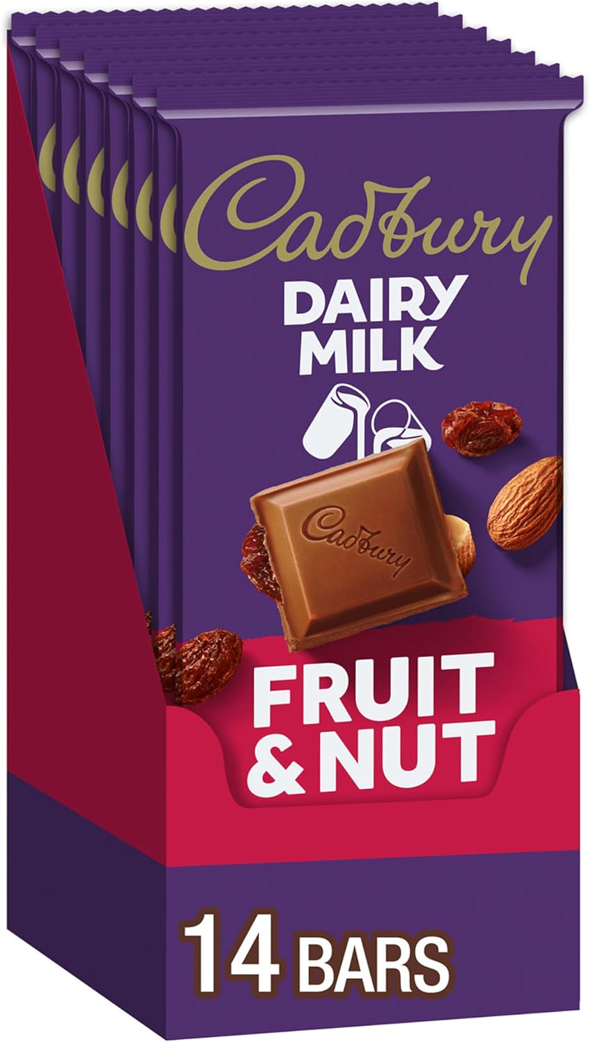 CADBURY DAIRY MILK Fruit & Nut Milk Chocolate Candy Bars, 3.5 oz (14 Count)