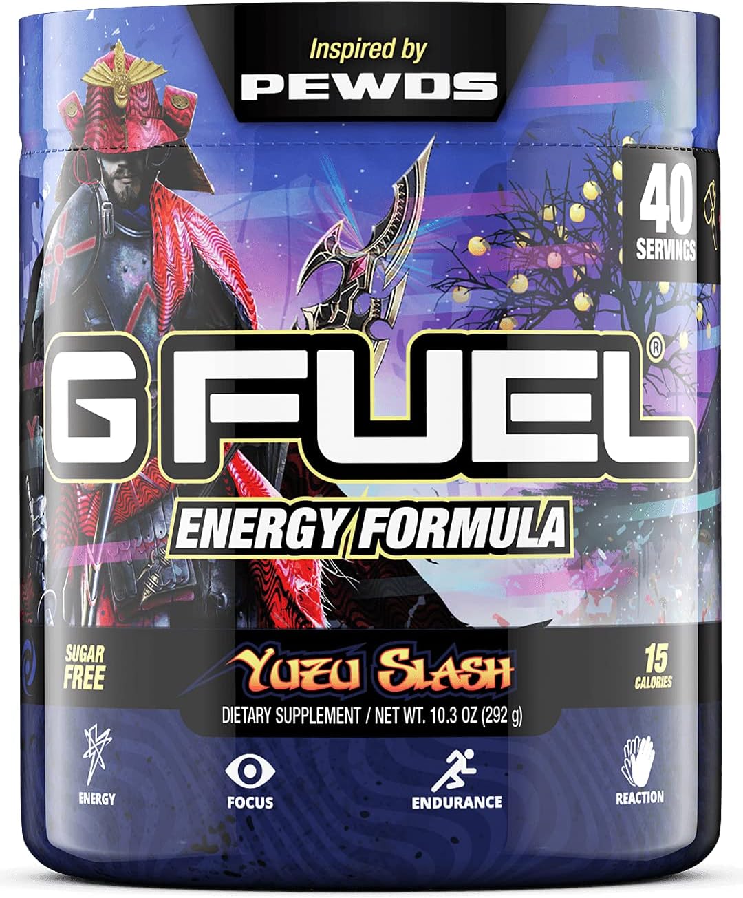 G Fuel Pewdiepie Energy Drink Powder, Pre Workout Caffeine Mix for Gaming, Sugar Free Focus Amino, Vitamin + Antioxidants, 10.3oz (Yuzu Fruit, 40 Servings)