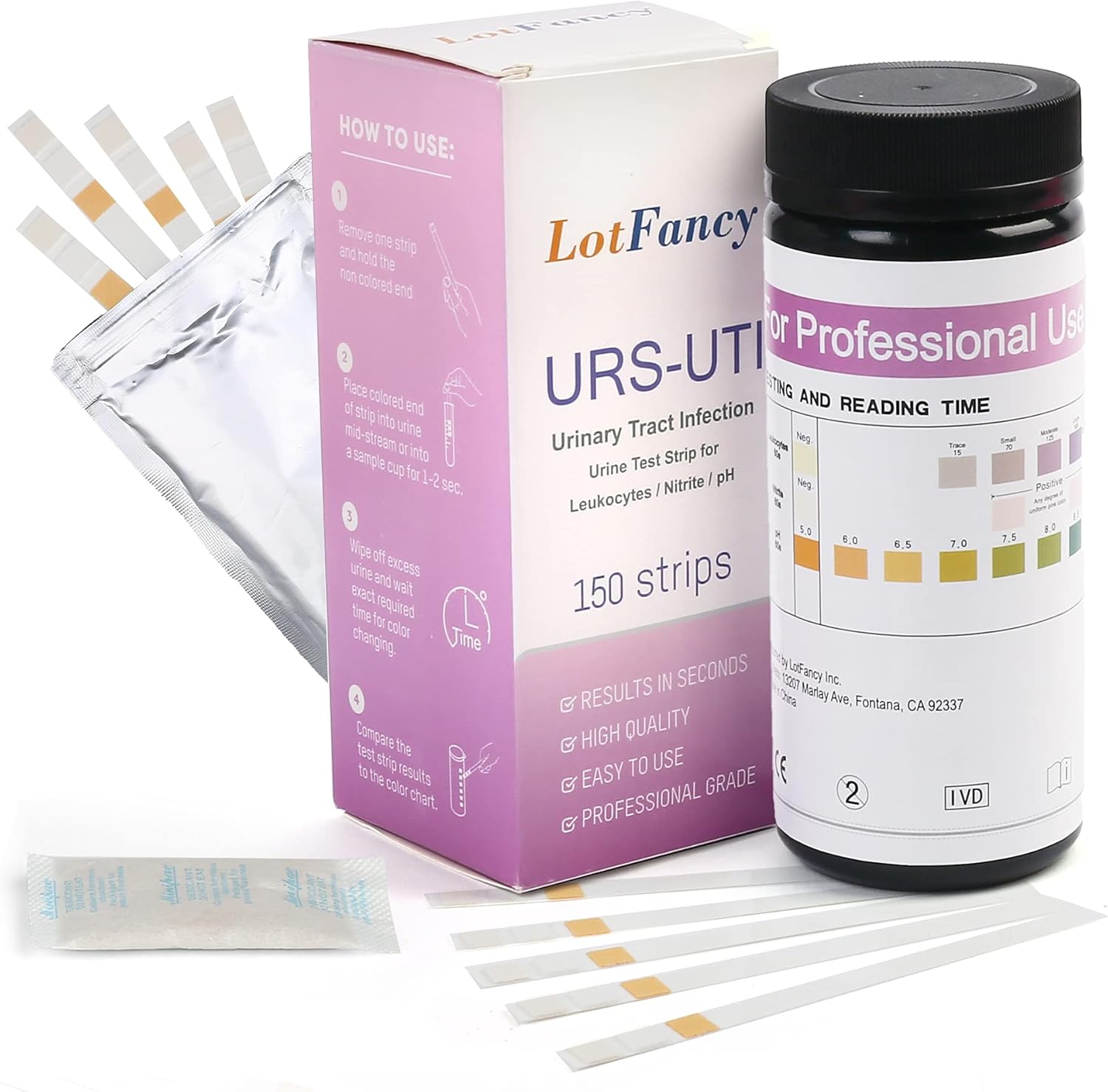 LotFancy UTI Test Strips 150ct, 3-in-1 Urine Test Strips for Leukocyte Nitrite and PH Testing, Accurate Results in 1 Minute, Medical Grade Home Test