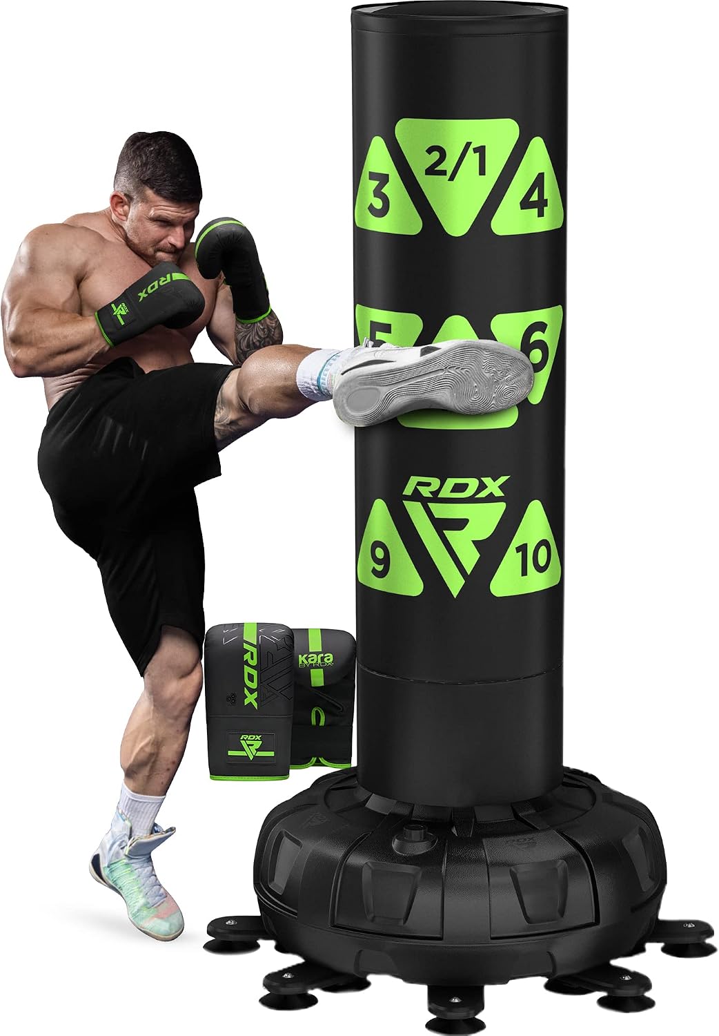 RDX XXL 150KG 6FT Target Freestanding Punch Bag with Gloves – 72” Adult Heavy Pedestal Punch Bag Set - 17 Suction Cup 8 Extended Legs Stand Base - Kick Boxing MMA Muay Thai Home Gym Fitness