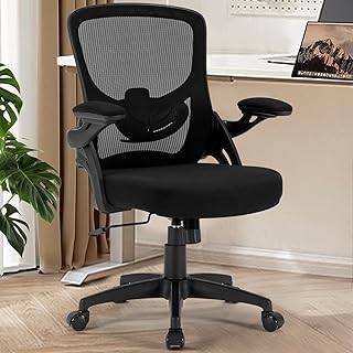 Office Chair Ergonomic Desk Chair Mesh Computer Chair Foam Adjustable Lumbar Support Flip-up Arms Home Office Desk Chair 300 lbs, Black