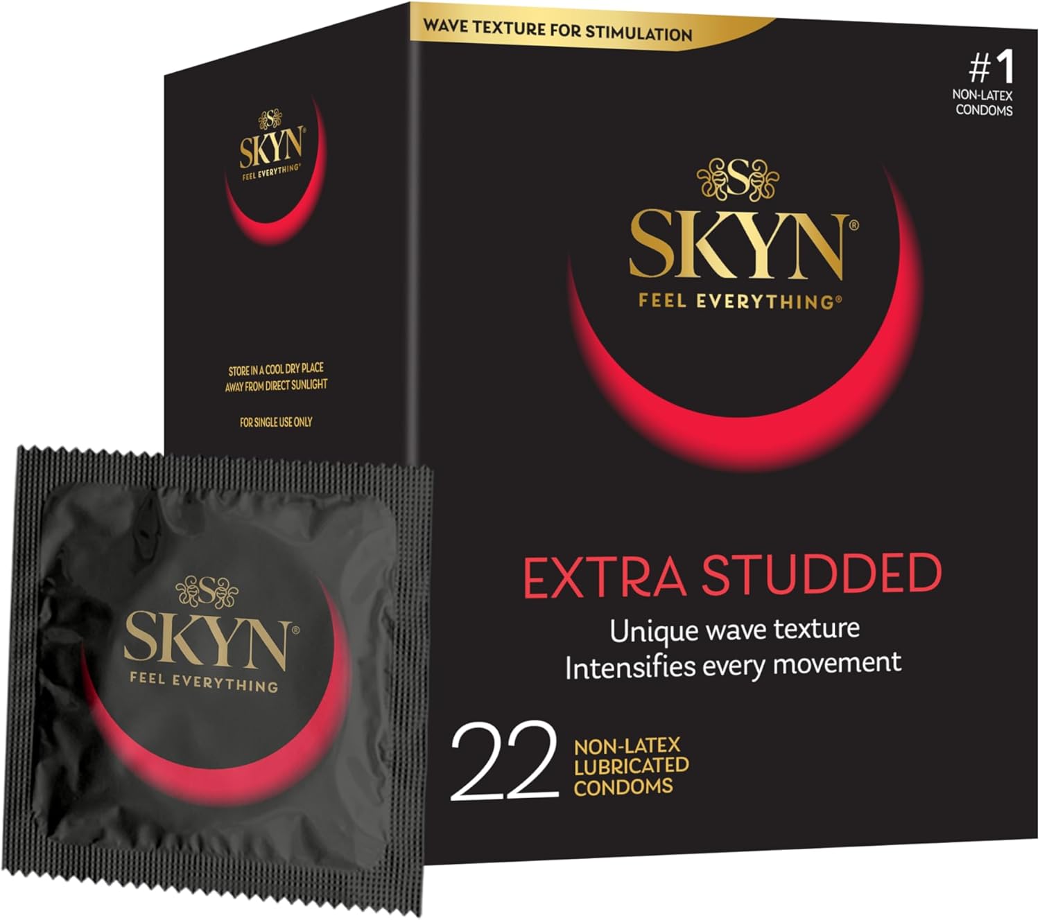 SKYN Extra Studded, 22 Count, Lubricated Latex-Free Condoms, Unique Texture Intensifies Every Moment