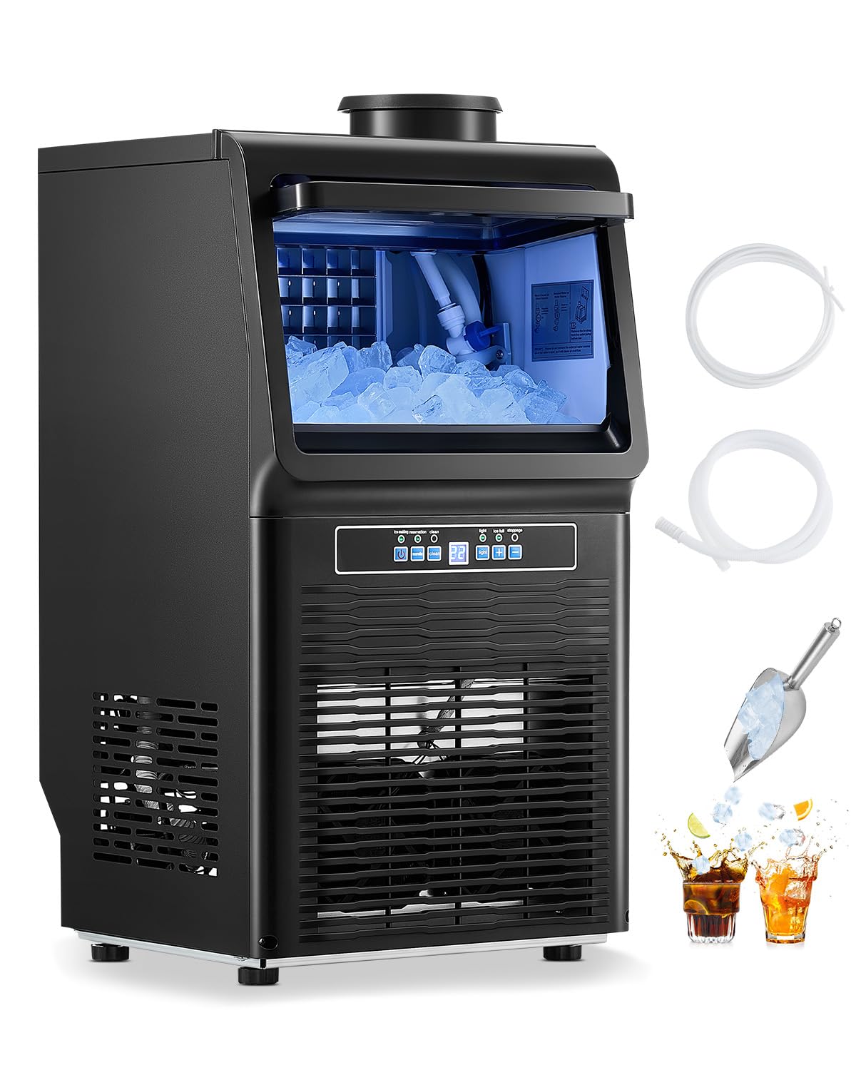 VEVOR 90lbs/24H Commercial Ice Maker Machine with 2 Water Inlets, 36 Ice Cubes in 15 Minutes, with 12lbs Large Storage Capacity for Bar Office Restaurant, with LED Digital Display & Self-Cleaning