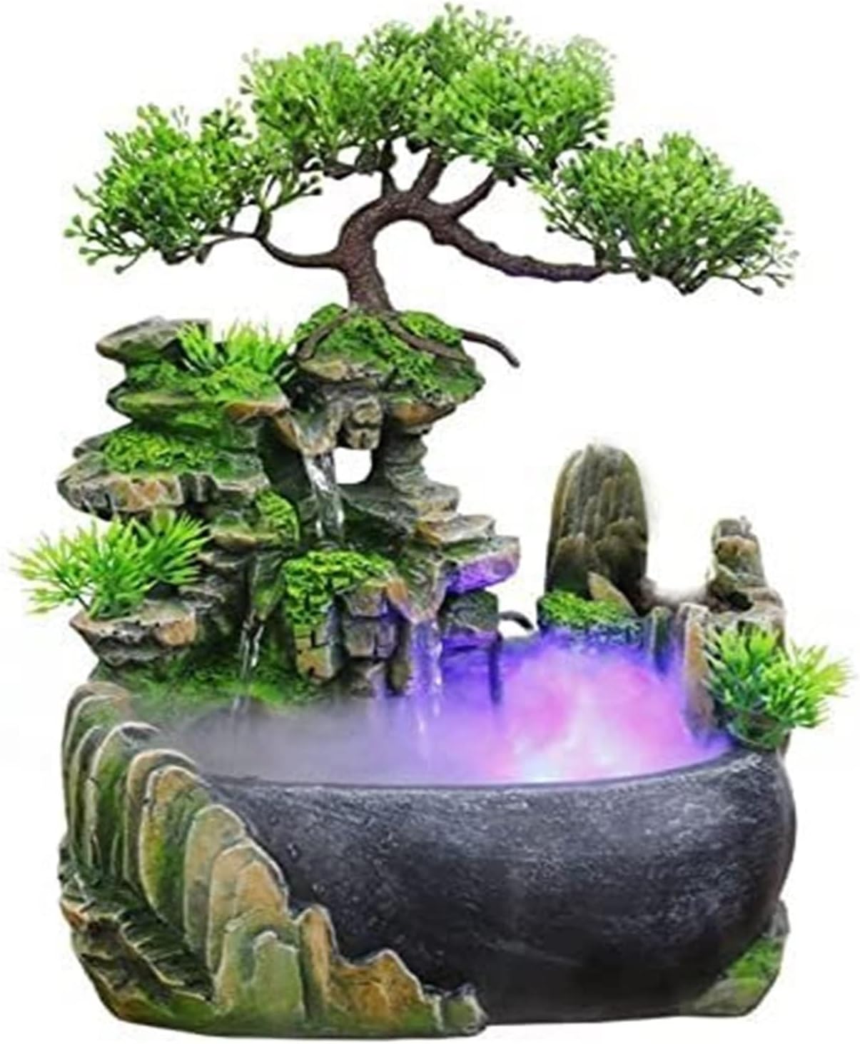 Indoor Relaxation Desktop Fountain Waterfall, Zen Meditation Indoor Waterfall Feature with Automatic Pump, Illuminated Colorful Atomizer for Home Decor [Energy Class A]