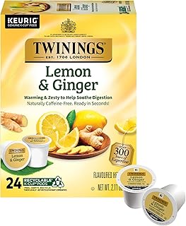 Twinings Lemon & Ginger Herbal Tea K-Cup Pods for Keurig, 24 Count (Pack of 1), Naturally Caffeine-Free, Enjoy Hot or Iced | Packaging May Vary