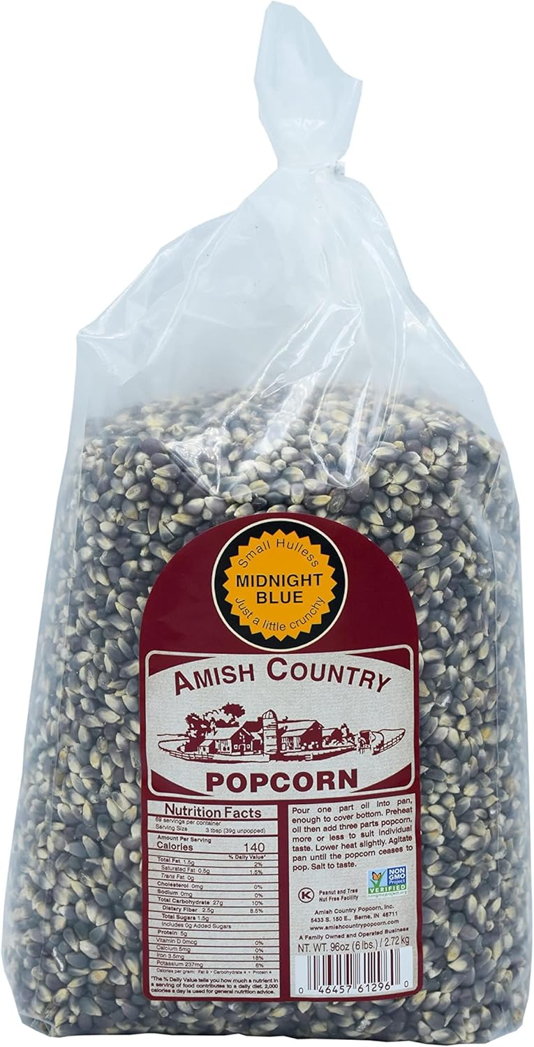 Amish Country Popcorn | 6 lb Bag | Midnight Blue Popcorn Kernels | Old Fashioned, Non-GMO and Gluten Free (Midnight Blue - 6 lb Bag)
