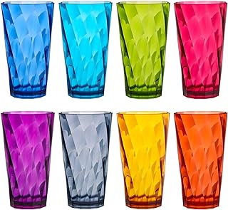 US Acrylic Optix Plastic Reusable Drinking Glasses (Set of 8) 20oz Water Cups in Jewel Tone Colors | BPA-Free Tumblers, Made in USA | Top-Rack Dishwasher Safe
