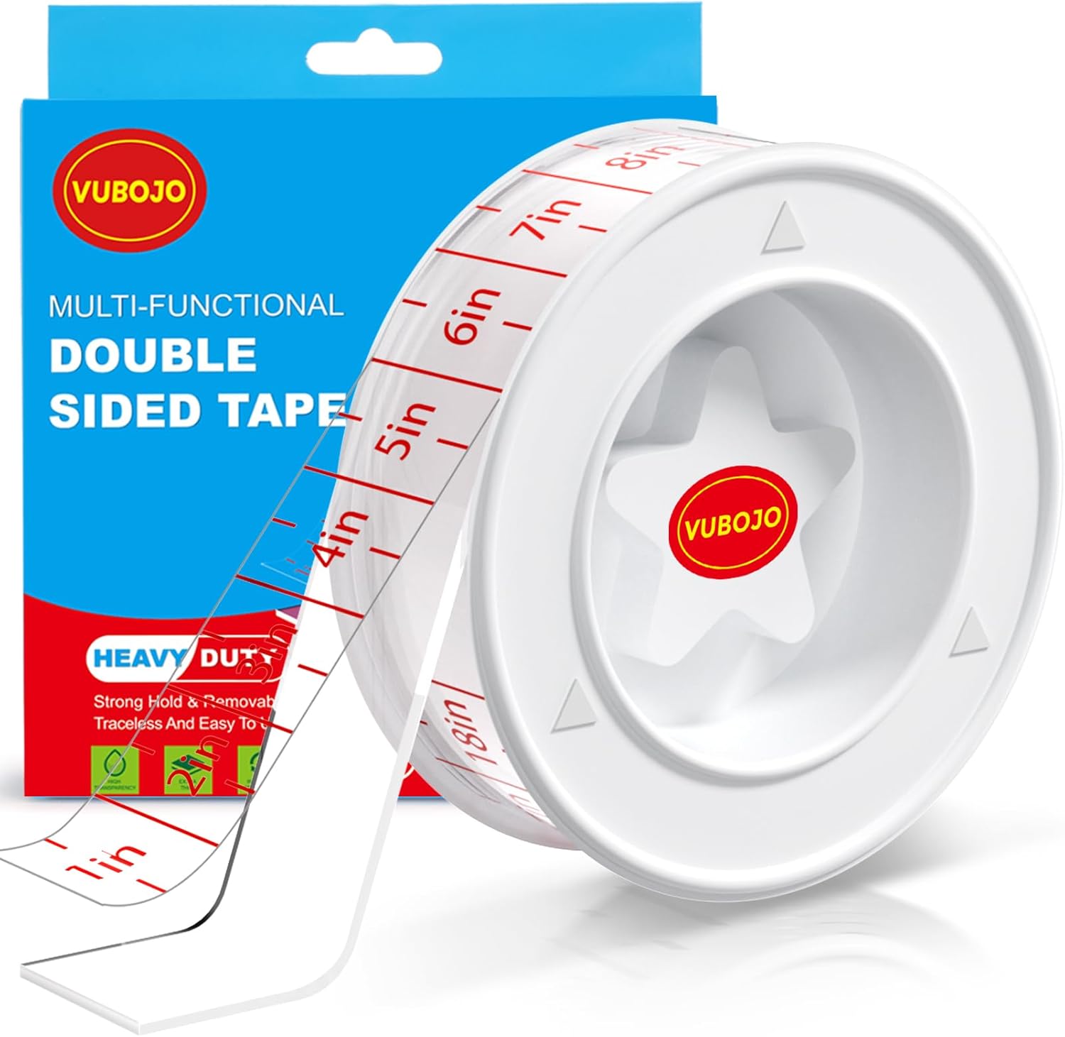 Double Sided Tape Heavy Duty,1.18" x 120" Clear & Tough Nano Mounting Tape with Inch Measurement Marks Adhesive Tape, Removable Clear Adhesive for Wall, Carpet, Poster,Dorm Room