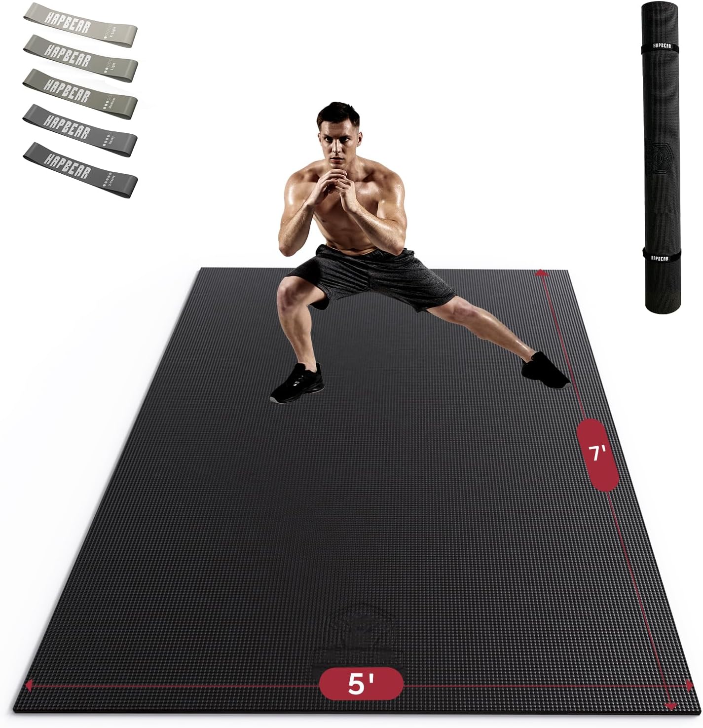 HAPBEAR Large Exercise Mat-6'x4'/7'x5'/6'x8'/6'x9'/6'x10'/6'x12'x 1/3"(8mm) | Non-Slip, Ultra Durable, Thick Workout Mat for Home Gym Flooring, Cardio, Yoga & Fitness; High-Density, Shoes-Friendly