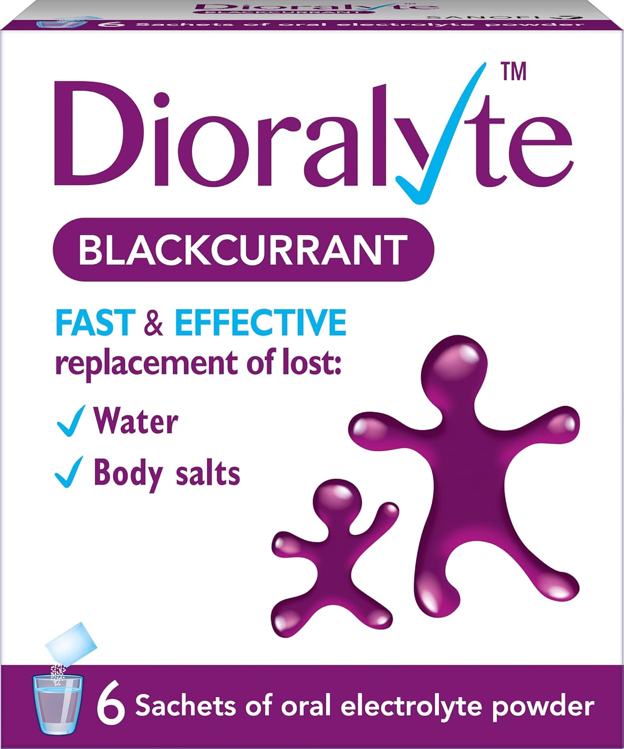 Dioralyte - Fast and Effective Supplement Treatment for Reducing Dehydration and Replacing Electrolytes (mineral salts) of Lost Body Water and Salts- Blackcurrant Flavour - 6 Sachets