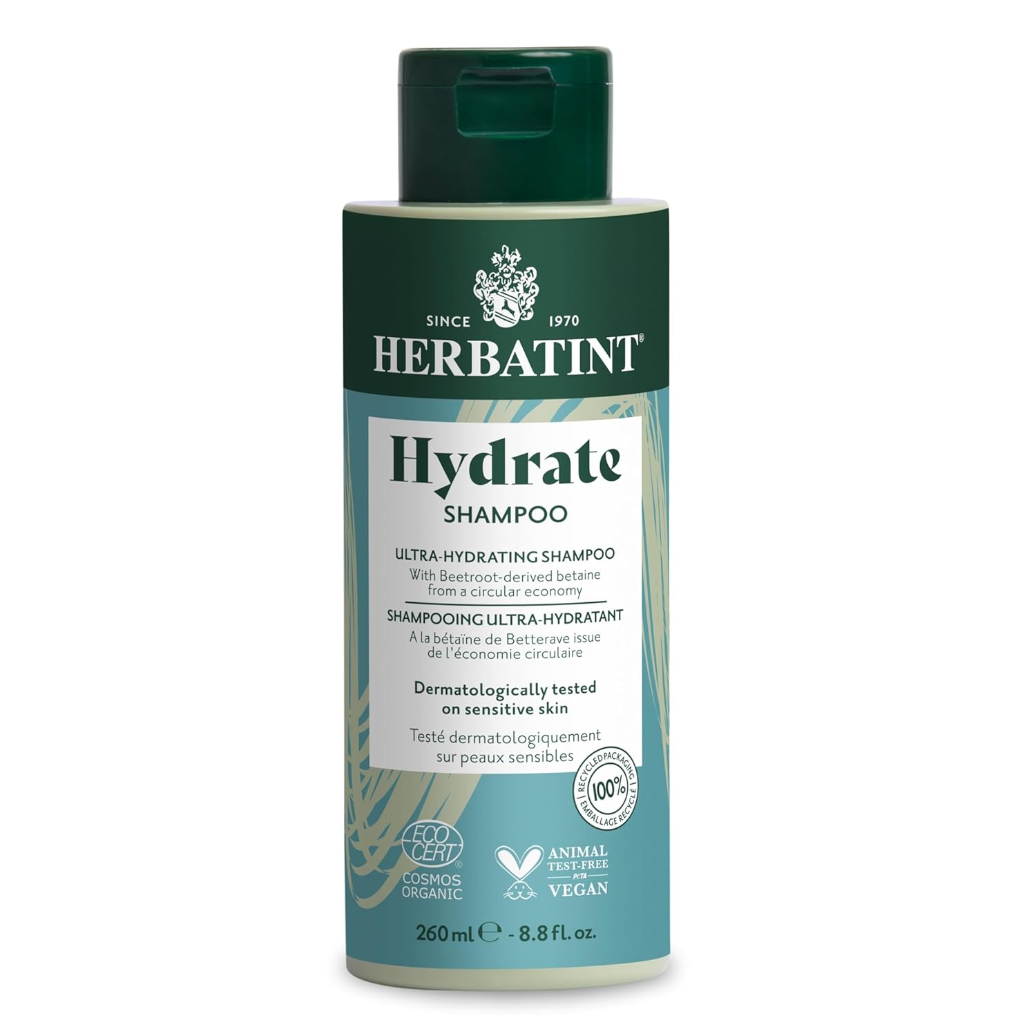 Herbatint Hydrate Shampoo - Deep Hydration & Protection - Restores Softness & Shine - Shields Against Pollution - Free of Parabens - Infused with Maca - 8.8 fl oz