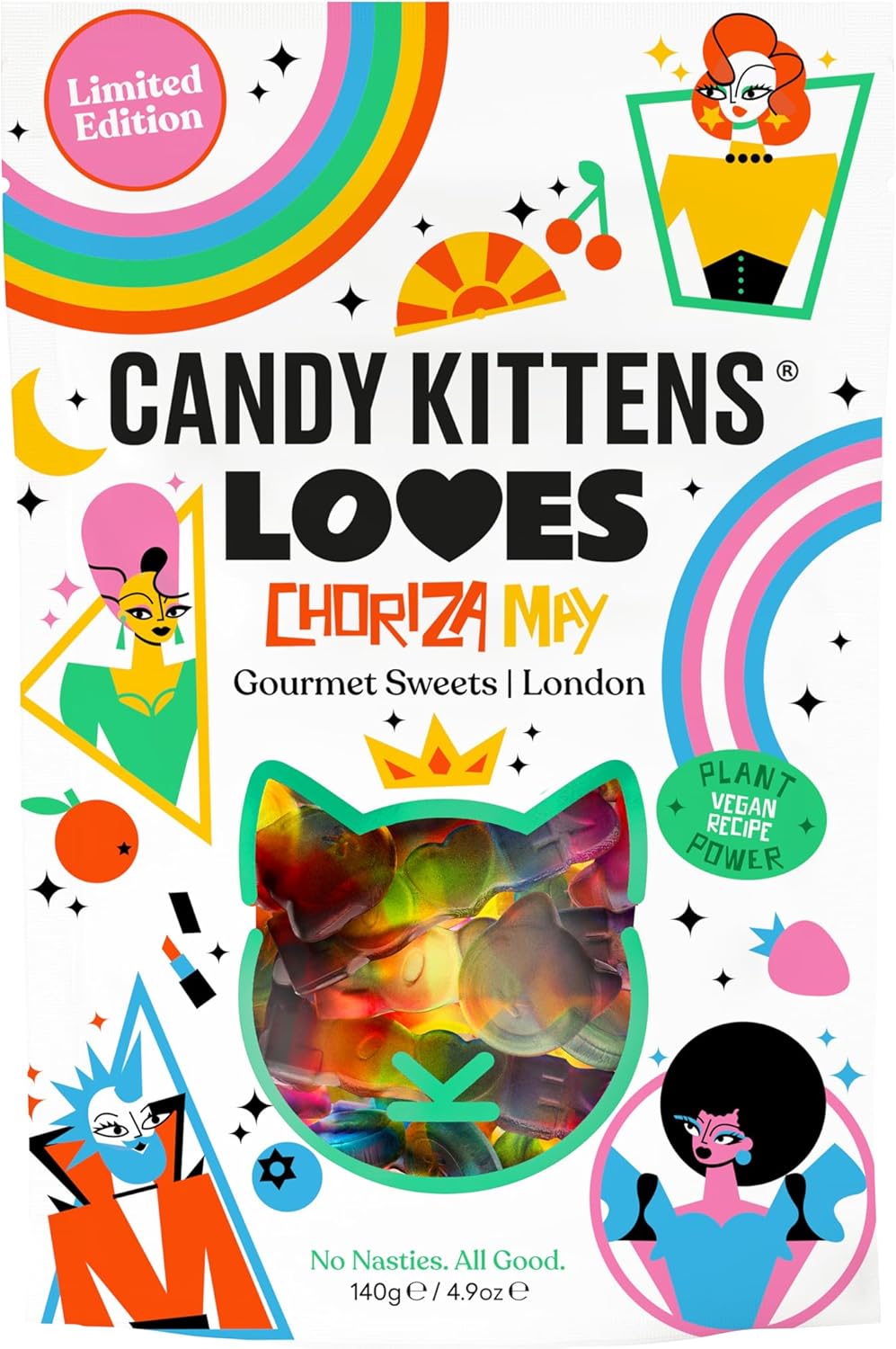 Candy Kittens Vegan Sweets – LOVES (140g, Pack of 1) – Fizzy Treats with No Nasties, Plant-Based Vegan Snack with Real Fruit Juice, Ideal for Pick and Mix or Sweets Gift Box