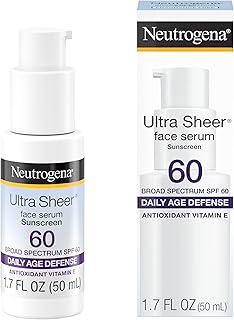 Neutrogena Ultra Sheer Moisturizing Face Serum with Vitamin E & SPF 60, All Day Facial Sunscreen Serum with Broad Spectrum UVA/UVB Protection, Fragrance-Free, Oxybenzone-Free, 1.7 Fl Oz