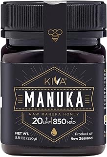 Kiva Raw Manuka Honey Certified UMF 20+, MGO 850+ 100% Pure New Zealand Honey - Non-GMO, Traceable, Non-Glyphosate (8.8 oz)