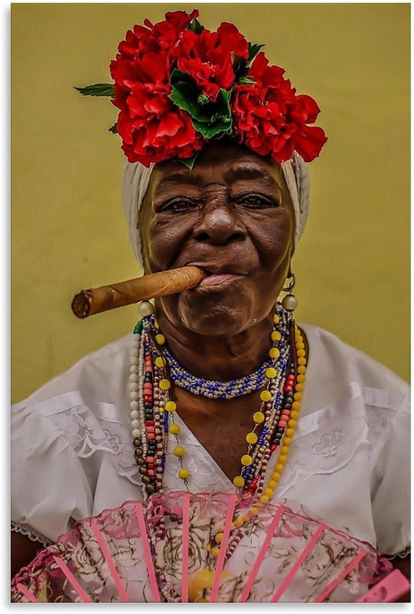 AAFACAI African Woman Smoking Cigar Art Poster Portrait Poster Canvas Poster Bedroom Decor Office Room Decor Gift Unframe-style 12x18inch(30x45cm)