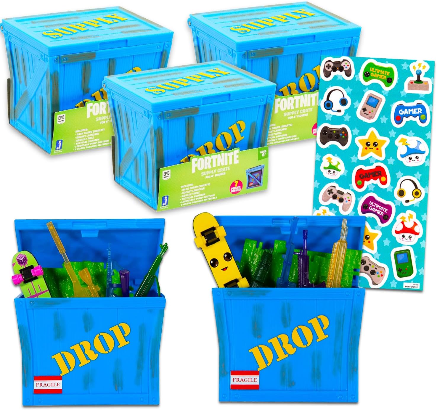 Fortnite Blind Box Party Favors - Set with 3 Mystery Toys & Stickers | Fortnite Figurines for Kids