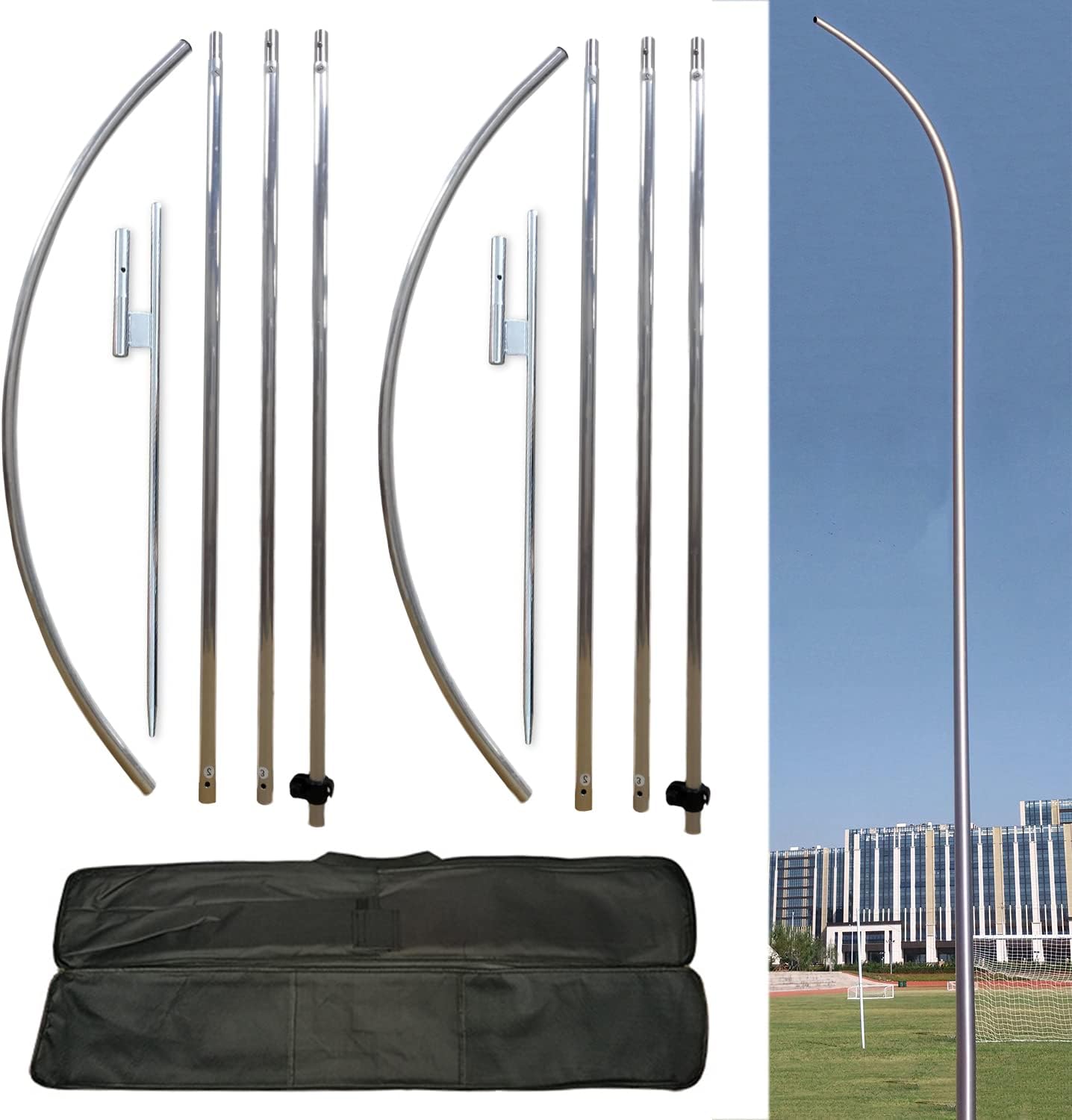 2 Packs Flag Pole Kit with Heavy Duty Ground Stake for Feather Flag Packed by Portable Durable Travel Bag,12 Feet Complete Swooper Flag Pole Kit for Business Advertising Flags Outdoor