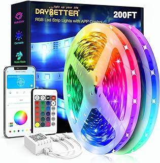 DAYBETTER Led Strip Lights 200 ft (2 Rolls of 100 ft) Ultra Long Smart Light Strips with App Voice Control Remote, RGB Music Sync Color Changing Lights for Bedroom, Kitchen, Party,Home Decoration