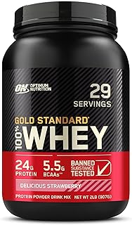 Optimum Nutrition Gold Standard 100% Whey Protein Powder, Delicious Strawberry, 2 Pound (Packaging May Vary)