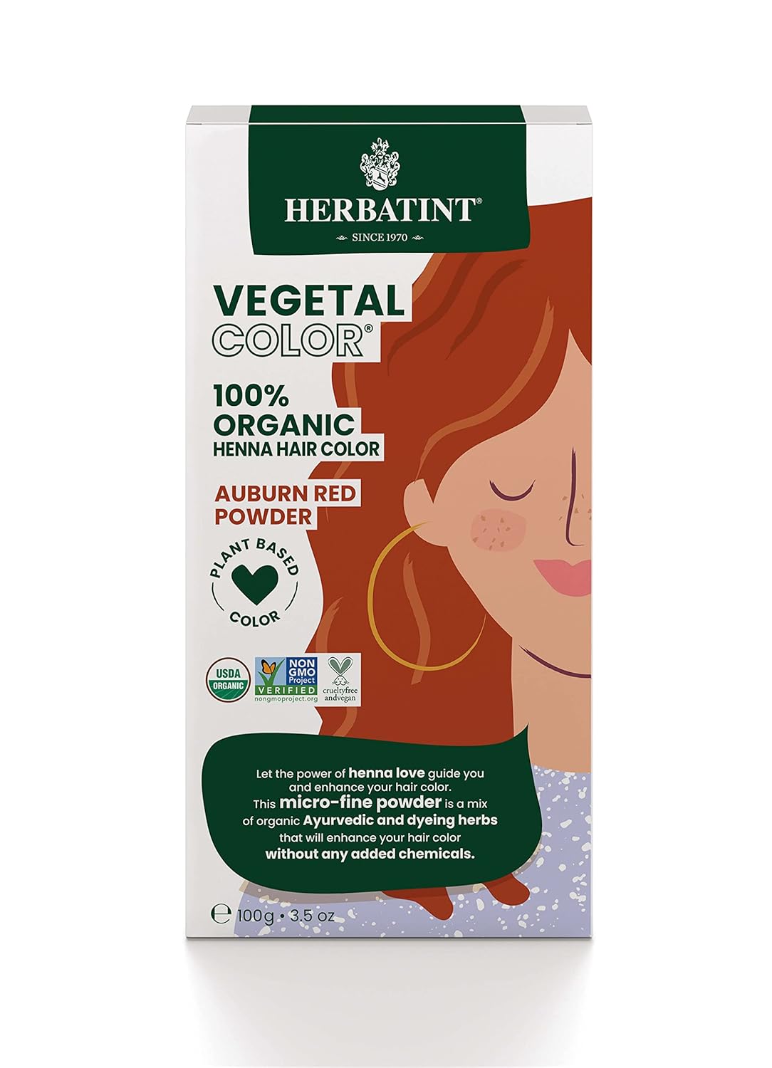 Herbatint Henna Color Organic Hair Dye Plant-Based Henna Powder & Herbal Formula - Vegan - Auburn Red - 3.5oz