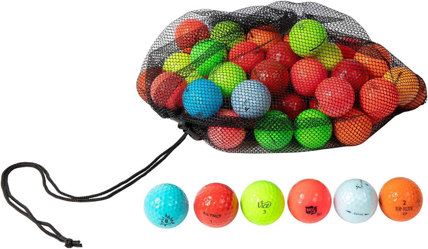 Clean Green Golf Balls Recycled Used Colored Brand Name Bulk Mix - AAA (3A) Good Condition Graded Ball - Includes GolfBalls and Mesh Carrying Bag