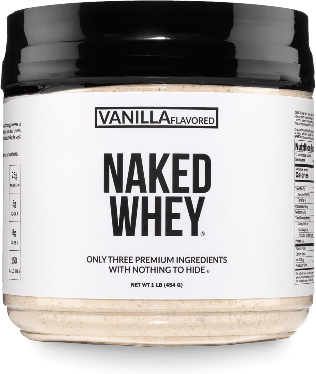 NAKED Vanilla Whey Protein 1Lb, Only 3 Ingredients, All Natural Grass Fed Whey Protein Powder + Vanilla + Coconut Sugar - NSF Certified, GMO-Free, Soy Free, Gluten Free. Aid Muscle Growth, 12 Servings