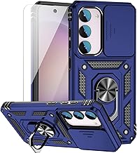 for Samsung Galaxy S23 FE Case with Slide Camera Cover HD Screen Protector [Military Grade 16ft. Drop Tested] Magnetic Ring Holder Kickstand Protective Phone Case for Galaxy S23 FE 5G 2023, Navy Blue