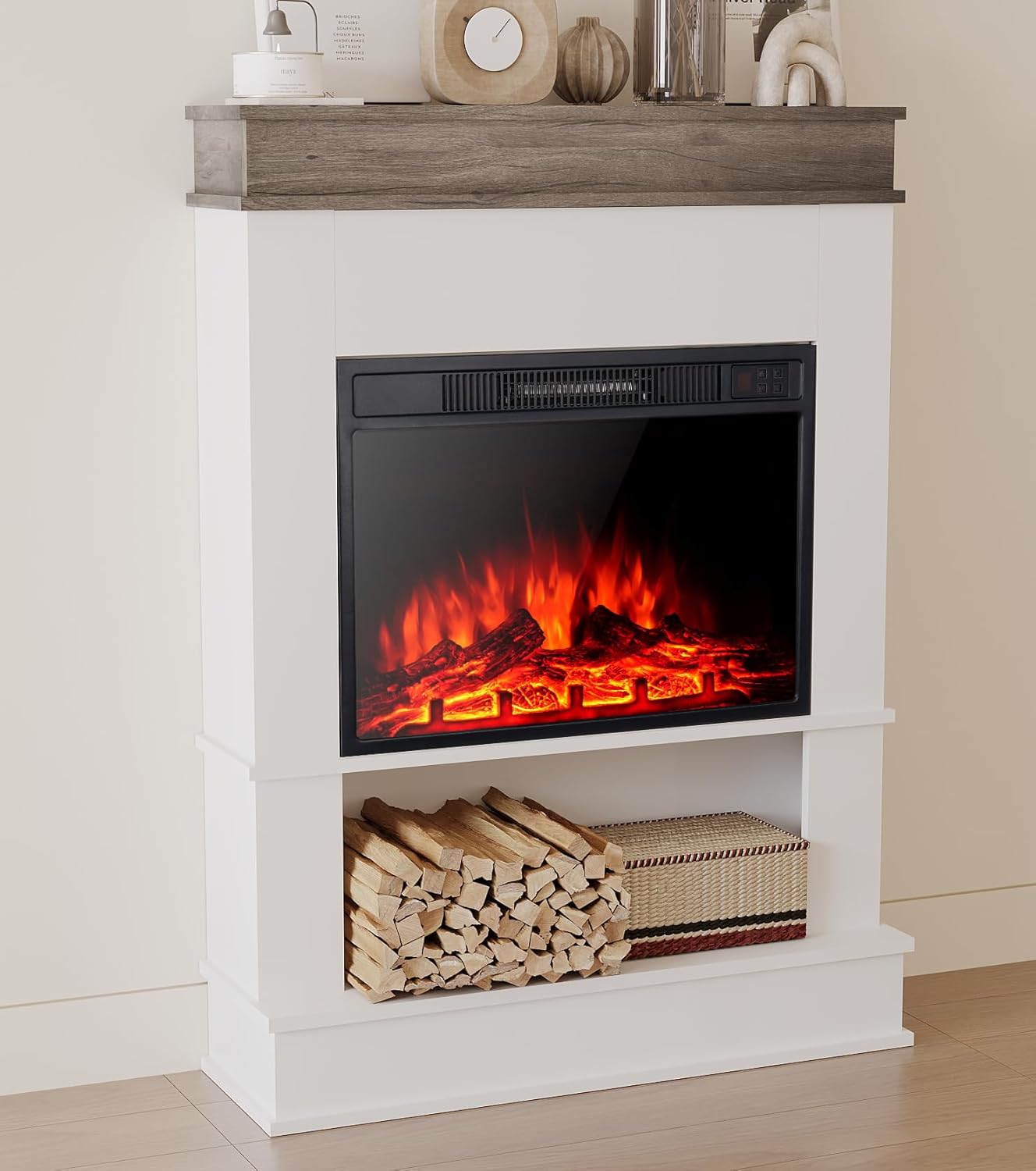 MachenFlame 23” Electric Fireplace Suite with Realistic Flame Effect Fireplace and Remote Control with 3 Adjustable Flame Colors and Brightness,900W/1800W.