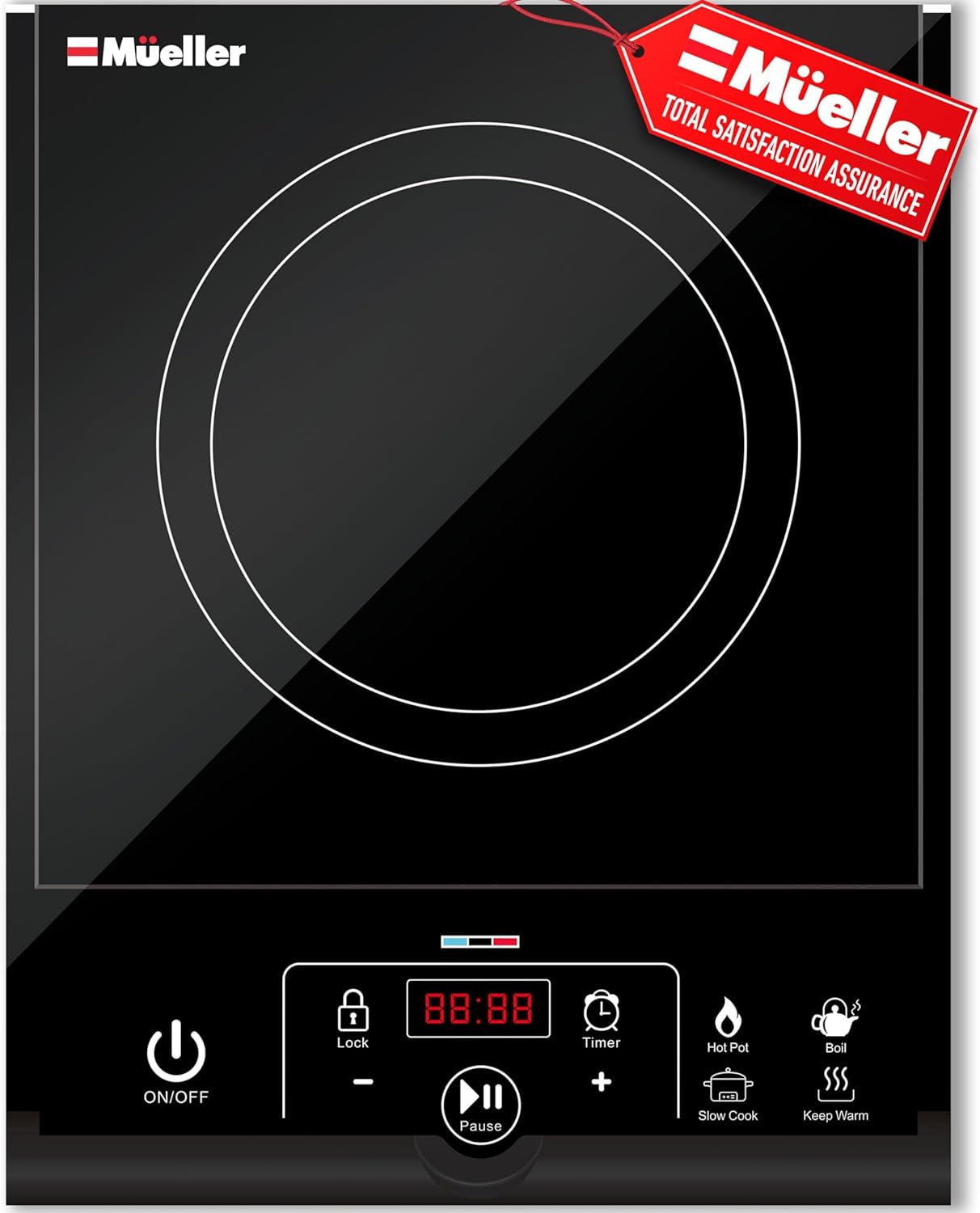 Mueller RapidTherm Portable Induction Cooktop, Hot Plate Electric Stove Top Burner 1800W, 8 Temp Levels up to 460°F, Auto-Off & Pot Detection, LED Display, Child Lock, 4 Programs, Burners for Cooking