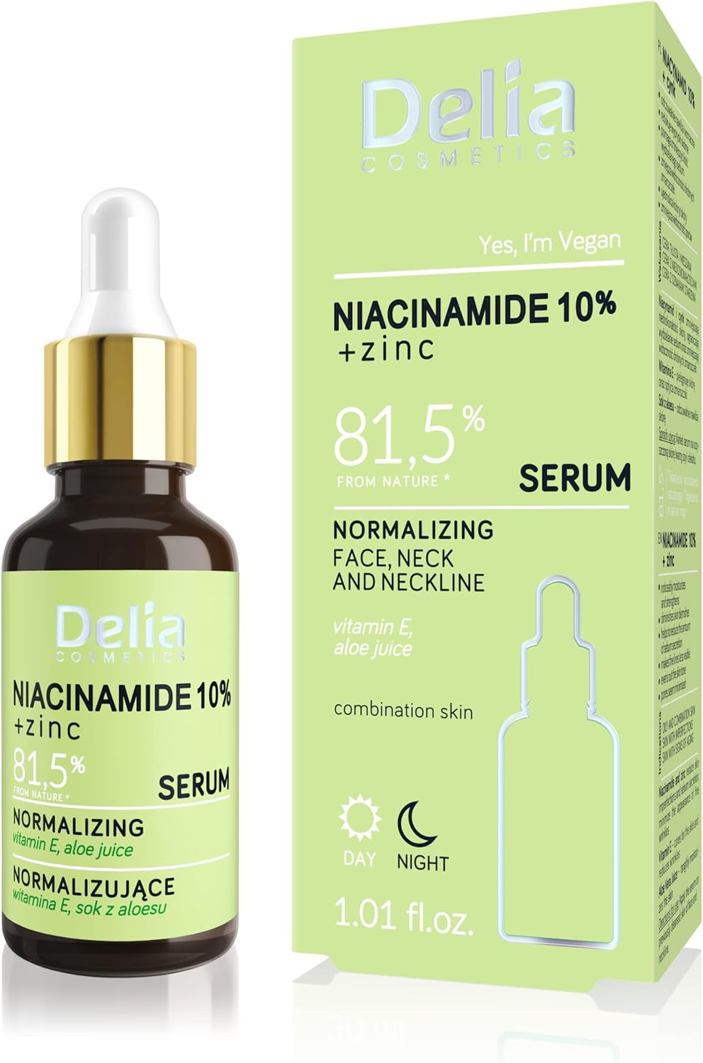 Delia Cosmetics - Normalising Serum - Niacynamide 10% + Zinc - Combination Skin with Imperfections - Reduced Blemishes. Normalise Sebum Production. Minimises Pores - Vegan - 30ml