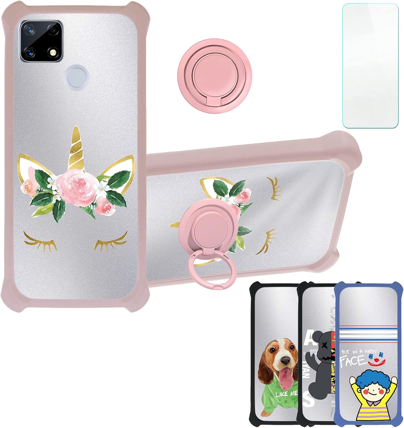 Aroepurt Case for Realme 7I Case Compatible with Realme 7I Phone Case Cover [with Tempered Glass Screen Protector][PC + TPU 2 in 1] [Silver Reflect Light] DYF-HJS