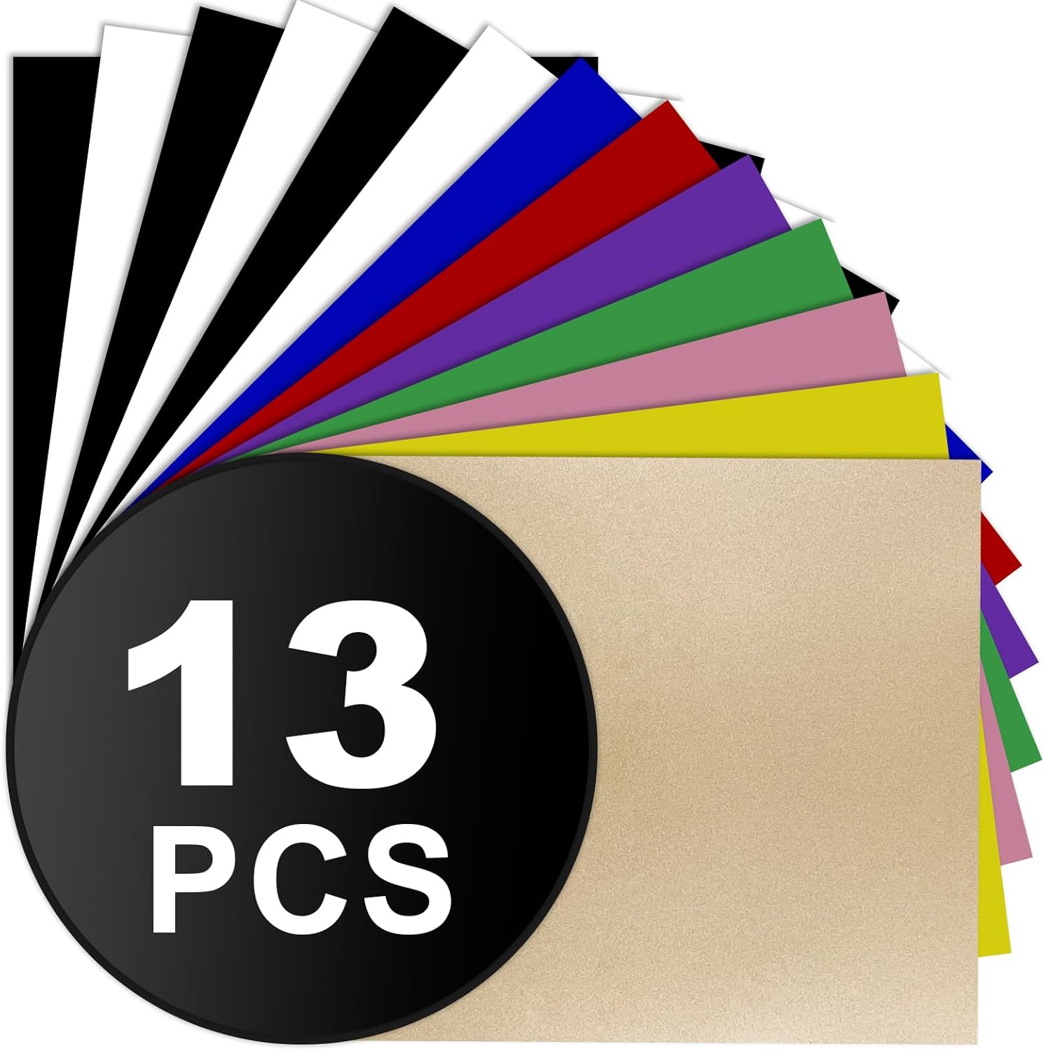 SCZENQI 13 Pcs 12x10 HTV Iron On Vinyl for Cricut, Silhouette & Heat Press - 9 Assorted Colors Iron on Vinyl