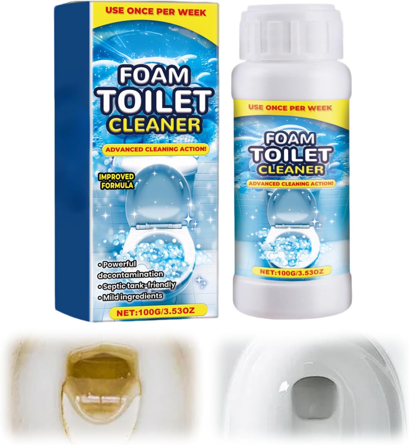 Toilet Cleaner, 2025 Upgraded Foam Limescale Remover Powder Quick Deep Cleaning, Powerful Cleaning Products Remove Dirt and Bad Odour for Toilet Bowl (1)