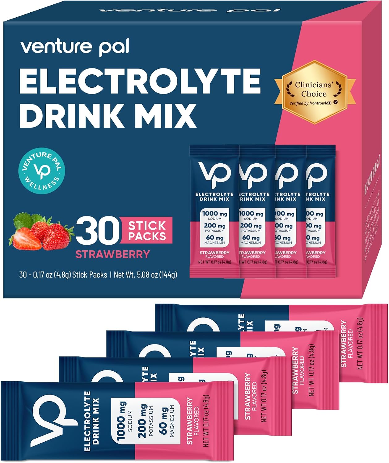 Venture Pal High Sodium Sugar Free Electrolytes Powder Packet, 30 Sticks